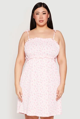 Womens Plus Ditsy Floral Tie Shoulder Sleep Dress,