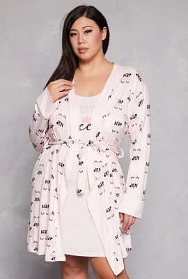 Womens Plus Size Nap Queen Cami Nightgown with Robe, Pink, Size 1X