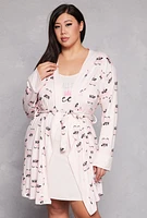 Womens Plus Size Nap Queen Cami Nightgown with Robe, Pink, Size 1X