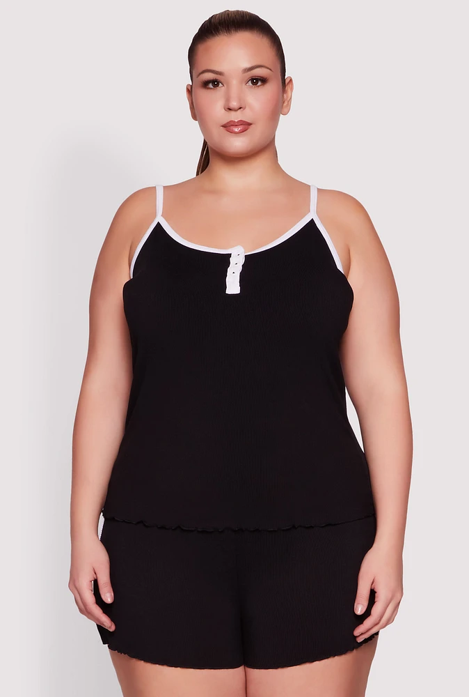 Womens Plus Lettuce Edge Pajama Cami and Shorts,