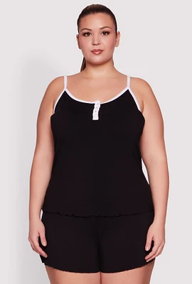 Womens Plus Lettuce Edge Pajama Cami and Shorts,
