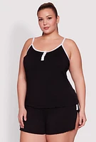 Womens Plus Lettuce Edge Pajama Cami and Shorts,