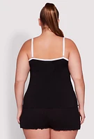 Womens Plus Lettuce Edge Pajama Cami and Shorts,