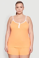 Womens Plus Size Lettuce Edge Pajama Cami and Shorts, Orange, Size 1X