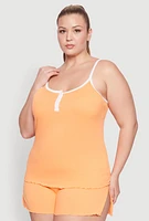 Womens Plus Size Lettuce Edge Pajama Cami and Shorts, Orange, Size 1X
