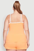 Womens Plus Size Lettuce Edge Pajama Cami and Shorts, Orange, Size 1X