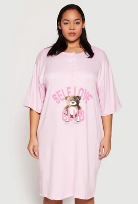 Womens Plus Size Self Love Club Glitter Graphic Sleepshirt, Pink