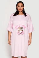 Womens Plus Size Self Love Club Glitter Graphic Sleepshirt, Pink