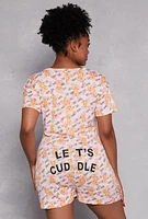 Womens Plus Size Lets Cuddle Bear Print Pajama Romper, Multi, Size 3X