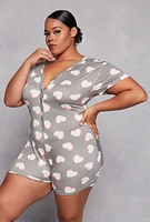 Womens Plus Love Heart Print Pajama Romper,