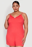 Womens Plus Ribbed Knit Ruffle Cami Pajama Romper, 3X