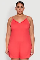Womens Plus Ribbed Knit Ruffle Cami Pajama Romper, 3X