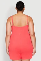 Womens Plus Ribbed Knit Ruffle Cami Pajama Romper, 3X