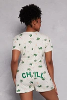 Womens Plus Chill Leaf Graphic Pajama Romper, Multi,