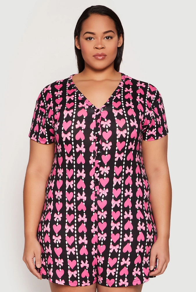 Womens Plus Size Team Girl Pajama Romper, Multi, Size 3X