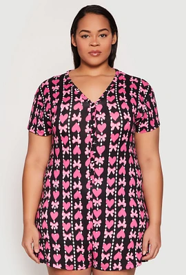 Womens Plus Size Team Girl Pajama Romper, Multi, Size 3X