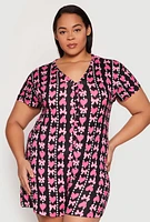 Womens Plus Size Team Girl Pajama Romper, Multi, Size 3X