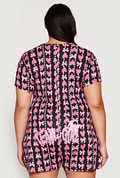 Womens Plus Size Team Girl Pajama Romper, Multi, Size 3X
