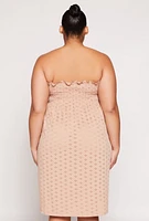 Womens Plus Size Eyelet Strapless Sleep Dress, Beige, Size 2X