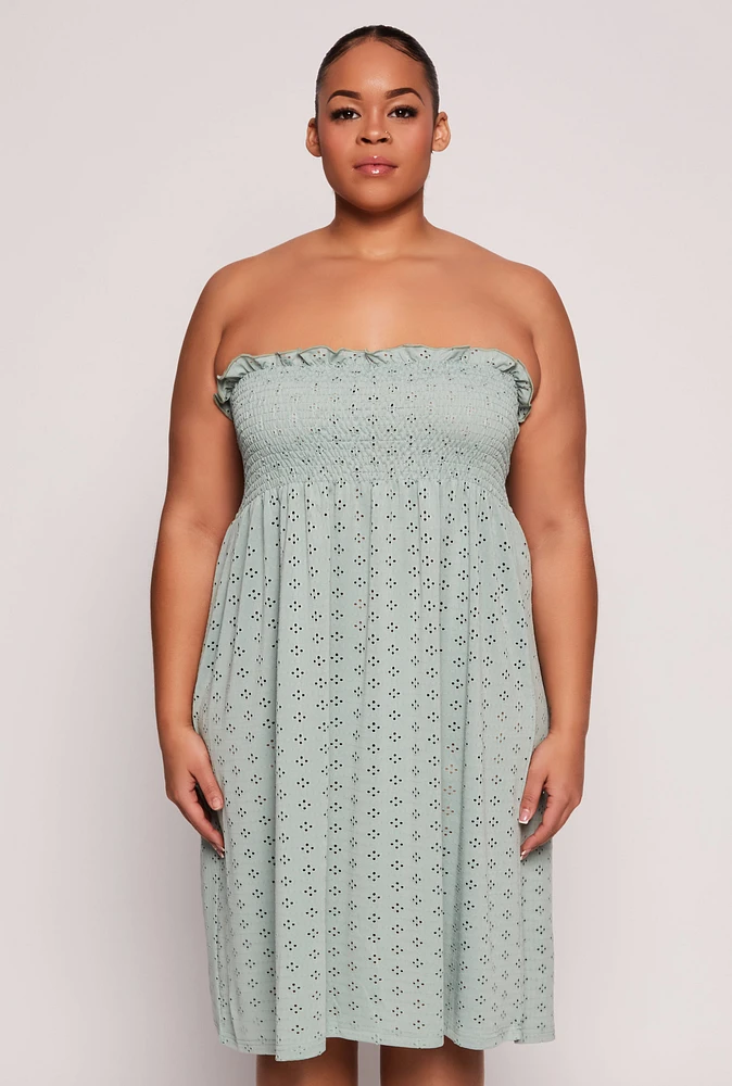 Womens Plus Size Eyelet Strapless Sleep Dress, Green, Size 2X