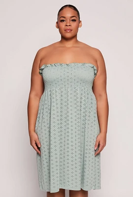 Womens Plus Size Eyelet Strapless Sleep Dress, Green, Size 2X