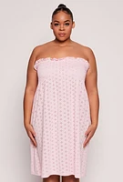Womens Plus Size Eyelet Strapless Sleep Dress, Pink, Size 3X