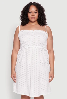 Womens Plus Size Tie Strap Eyelet Sleep Dress, White, Size 1X