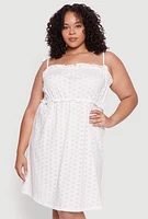 Womens Plus Size Tie Strap Eyelet Sleep Dress, White, Size 1X