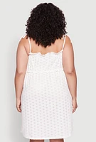 Womens Plus Size Tie Strap Eyelet Sleep Dress, White, Size 1X