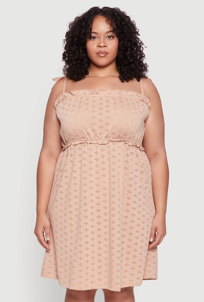 Womens Plus Tie Strap Eyelet Sleep Dress,