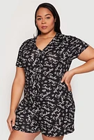 Womens Plus Size Babe Pajama Romper, Black, Size 1X