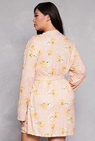 Womens Plus Size Graphic Cami Nightgown with Dog Print Robe, Beige, Size 3X