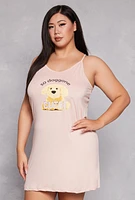 Womens Plus Size Graphic Cami Nightgown with Dog Print Robe, Beige, Size 3X