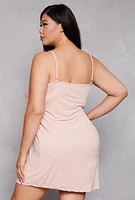 Womens Plus Size Graphic Cami Nightgown with Dog Print Robe, Beige, Size 3X
