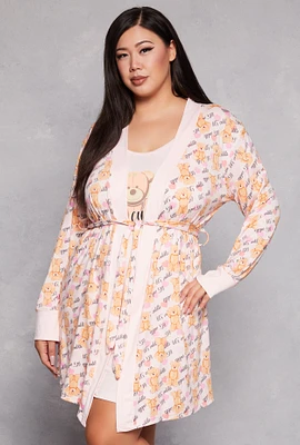 Womens Plus Size Lets Cuddle Graphic Cami Nightgown with Robe, Pink, Size 3X