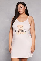 Womens Plus Size Lets Cuddle Graphic Cami Nightgown with Robe, Pink, Size 3X