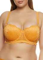 Womens Plus Scalloped Floral Lace Balconette Bra | Converts to Strapless, Orange,