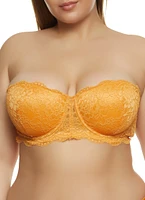 Womens Plus Scalloped Floral Lace Balconette Bra | Converts to Strapless, Orange,