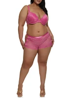Womens Plus Size Floral Lace Caged Back Plunge Bra, Pink, Size 38C