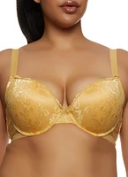 Womens Plus Mesh Insert Side Caged Detail Lace Plunge Bra, Yellow,