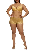 Womens Plus Mesh Insert Side Caged Detail Lace Plunge Bra, Yellow,