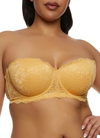 Womens Plus Size Scalloped Solid Floral Lace Balconette Bra | Converts to Strapless, Yellow, Size 38D