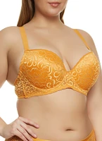 Womens Plus Size Patterned Lace Plunge Bra, Orange, Size 40D