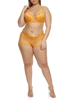 Womens Plus Size Patterned Lace Plunge Bra, Orange, Size 40D