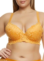 Womens Plus Size Scalloped Floral Lace Plunge Bra, Orange, Size 40C