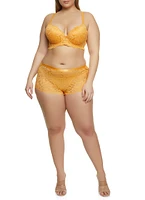 Womens Plus Size Scalloped Floral Lace Plunge Bra, Orange, Size 40C