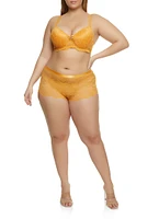 Womens Plus Size Patterned Lace Caged Plunge Bra, Orange, Size 40C