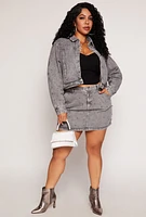 Womens Plus Size Beaded Acid Wash Denim Mini Skirt, Grey, Size 3X