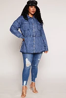 Womens Plus Size Toggle Drawstring Waist Acid Wash Shirt, Blue, Size 1X