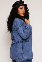 Womens Plus Size Toggle Drawstring Waist Acid Wash Shirt, Blue, Size 1X